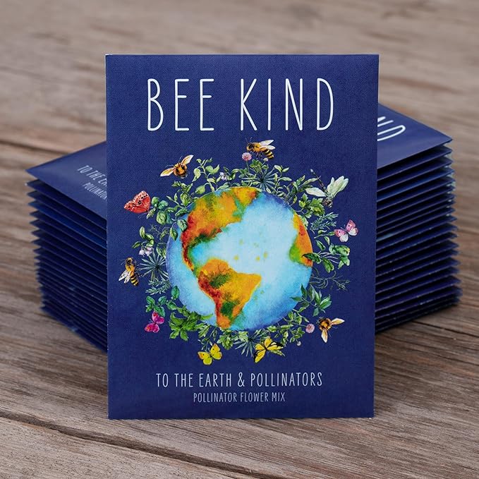Bentley Seed Co. | Bee Kind Planet | Illustrated Bee Flower Seed Packets | Help Pollinators Environmental Favor for Events | Pollinator Wildflower Mix Seed | Eco-Friendly Hand Out | 25 Pk