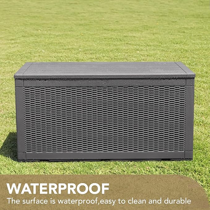 Devoko 100 Gallon Waterproof Large Resin Deck Box Indoor Outdoor Lockable Storage Container for Patio Furniture Cushions Garden Tools (100 Gallon, Grey)