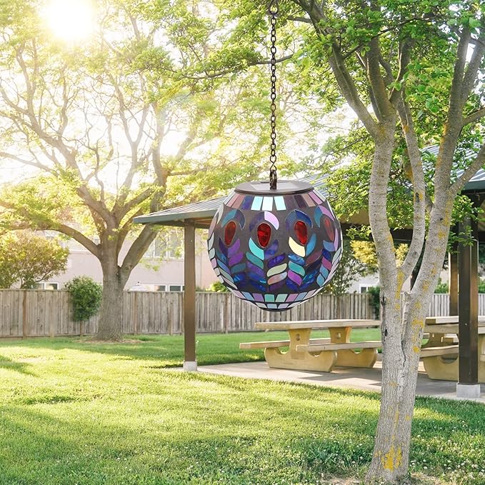 Hanging Solar Lantern Outdoor Waterproof - Solar Gazing Ball Mosaic Outdoor Hanging Lights Hanging Lantern Garden, Patio, Pathway & Yard Décor