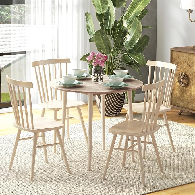 HOMCOM 35" Small Kitchen Table, Collapsible Drop Leaf Table for Small Spaces, Round Folding Dining Table with Solid Wood Legs for Kitchen, Dining Room, Oak