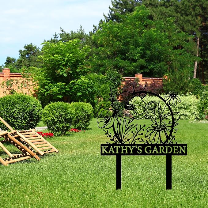 Personalized Metal Garden Sign with Stake, Custom Garden Decor for Outdoor, Custom Family Name Sign, Patio Decorations, Lawn Art, Farmhouse Decorative, Housewarming Gift (CstmDesign12)