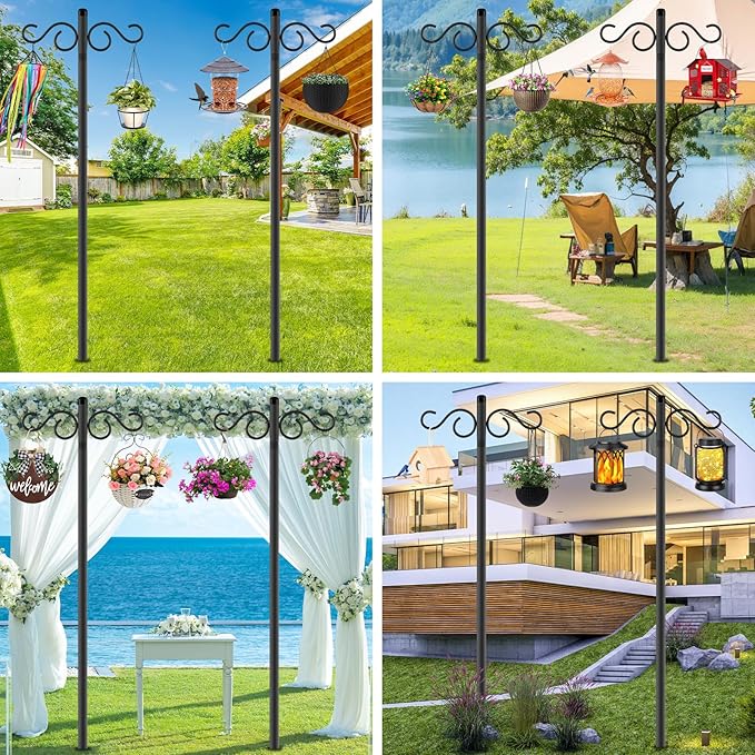 Adjustable Shepherd Hooks for Outdoor,2 Pack 70 Inch 5 Prong Base Bird Two Sided Feeder Poles,Heavy Duty Shepherds Hook,Suitable for Garden in Hanging Flower Basket,Lantern,Bird Nests