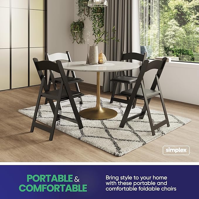 100 Black Resin Stackable Folding Chair - Comfortable Black Foldable Chair - Folding Chairs with Padded Seats - Indoor/Outdoor Folding Chairs for Events - Lightweight Foldable Chairs (100 Pack)