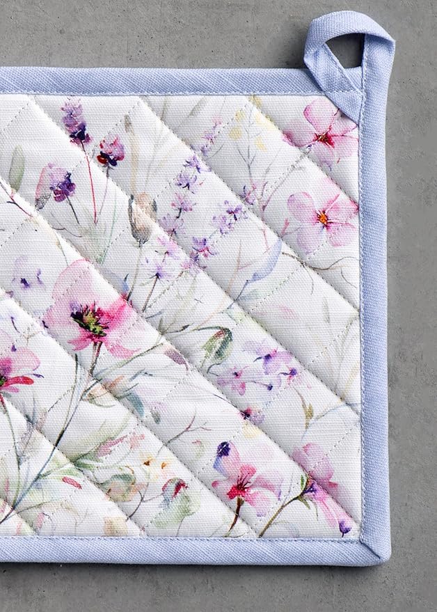 Maison d' Hermine Pot Holders 100% Cotton Heat Resistant Potholders 8" x 8" Hot Pads with Loop BBQ, Cooking, Baking, Grilling, Kitchen, Handling Hot Pans Spring/Summer (Pack of 1, Summer Floral)