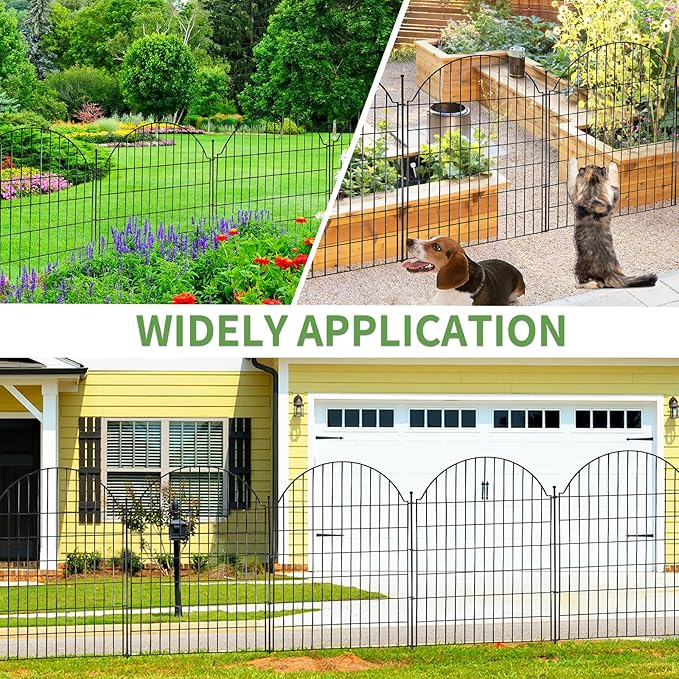 Decorative Metal Garden Fence with Gate Lock 10 Panels, 40in (H) x 23.6ft (L) No Dig Dog Fence Outdoor for Yard, Temporary Rustproof Metal Wire Rabbit Dog Garden Border Fencing for Patio