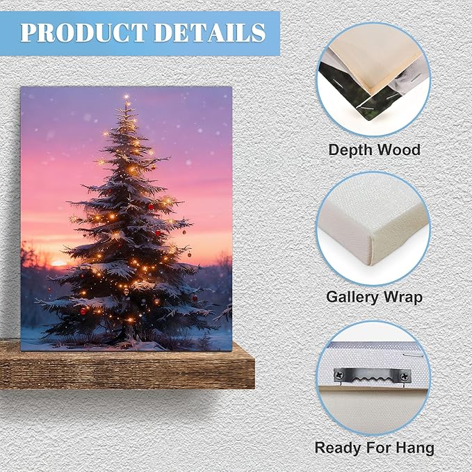 Framed Christmas Pictures Wall Decor,Vintage Pine Tree Prints,Winter Christmas Canvas Wall Art Decoration for Bedroom Bathroom Living Room Rustic Xmas Holiday Gifts (Christmas Tree 10, 20'' X 32'')