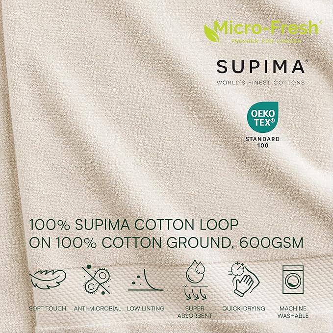 Lacoste Heritage 100% Supima Cotton Hand Towel, Premium Super Soft Bath Towel