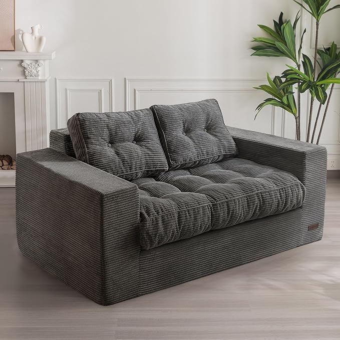 MAXYOYO Bean Bag Chair for Adults, Upholstered Floor Sofa with Armrests, Loveseat Boneless Couch with Tufted Cushion & Backrest, Sofa in A Box, Large Bean Bag Couch for Bedroom Living Room, Dark Grey