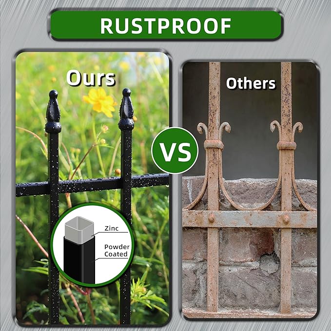 Decorative Metal Garden Fence 24 in H x 16 ft L,8 Panels + 9 Stakes Border Fence Panels Animal Barrier for Dogs, No Dig Garden Fencing for Yard Patio Flower Bed Lawn Outdoor,Black
