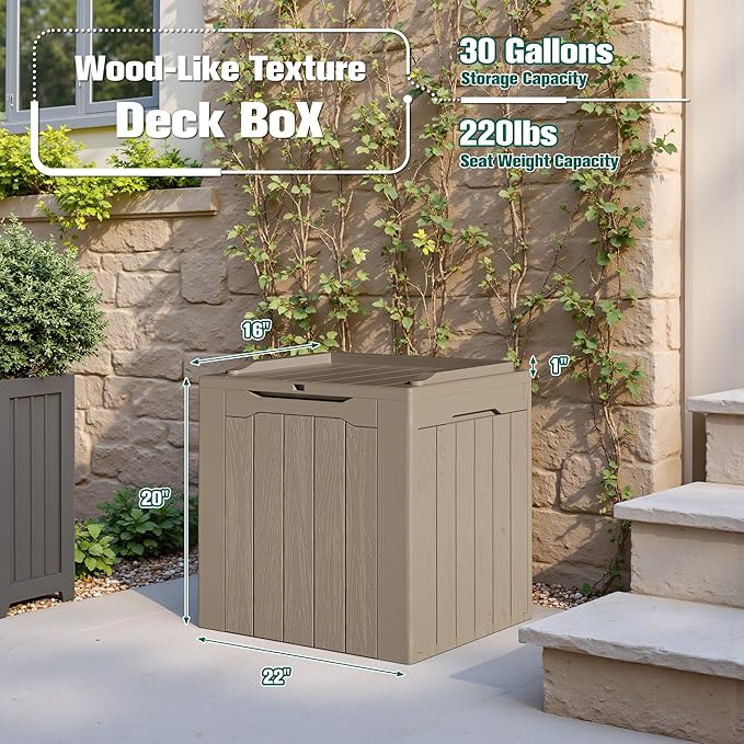 Devoko 30 Gallon Resin Deck Box 2 Pack Outdoor Indoor Waterproof Storage Box for Patio Furniture Pool Accessories Storage for Cushion Garden Tools (Light Brown, 2 Pack)