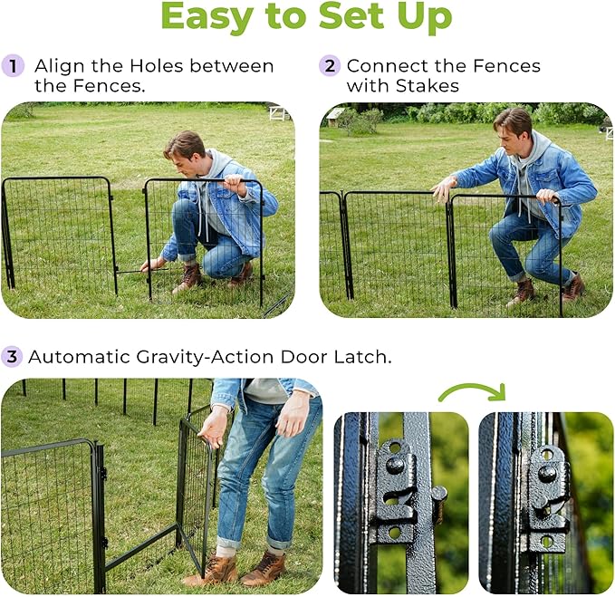 SunsGrove Tall Garden Fence with Gate, 40 in(H) x 13.4 ft(L) 6 Panels Heavy Duty Metal Animal Barrier Fence for Yard, Suitable for Indoor or Outdoor Dog Pet Fence, Garden Fence Border, Black