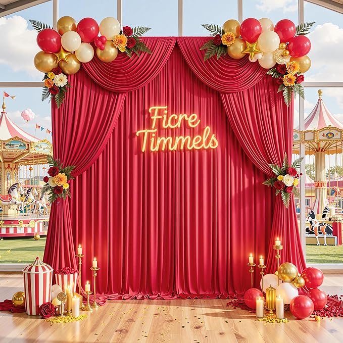 10ft x 10ft Red Backdrop Curtains for Party Wedding Wrinkle Free Red Photo Curtains Backdrop Drapes Fabric Decoration for Birthday Party Baby Shower Christmas 5ft x 10ft 2 Panels