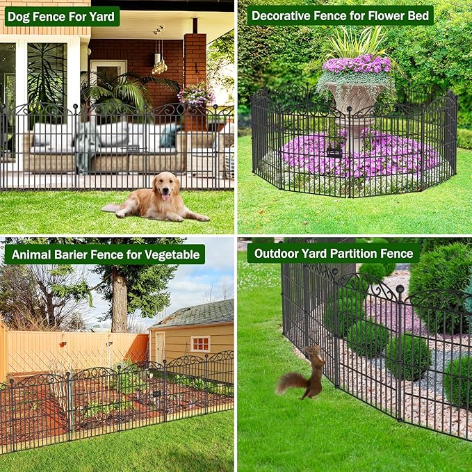 No Dig Decorative Garden Fence 6 Panel with Gate - 30in H x 11.8ft L, Tall Animal Barrier for Dogs Rabbits, Rustproof Metal Wire Panels for Yard, Patio, and Outdoor Border Use