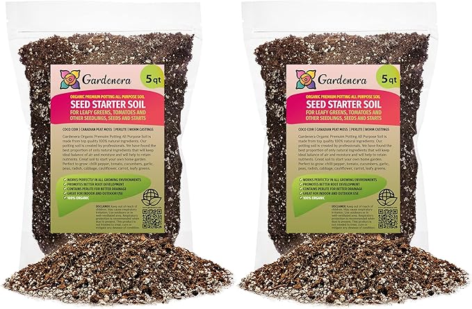 Premium Organic Seed Starter Soil - 10 Quart - All-Purpose Organic Potting Soil for Happy Seedlings and Plants by Gardenera (2 Bags of 5 Quart)