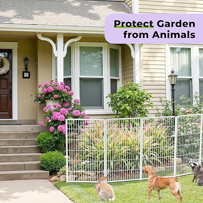 SunsGrove Garden Fence with Gate, 32 in(H) x 13.4 ft(L) 6 Panels Heavy Duty Metal Animal Barrier Fence for Yard, Suitable for Indoor or Outdoor Dog Pet Fence, Garden Fence Border, White