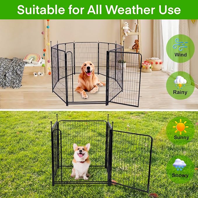 Garden Fencing 48in High, 8 Panels Total 17.7 Ft(L) Dog Fence Outdoor for Yard, Gate 21 in Wide with Low Sills. Lattice Panels for Outside, Dog Digging Fence Barrier, Garden Fences and Borders