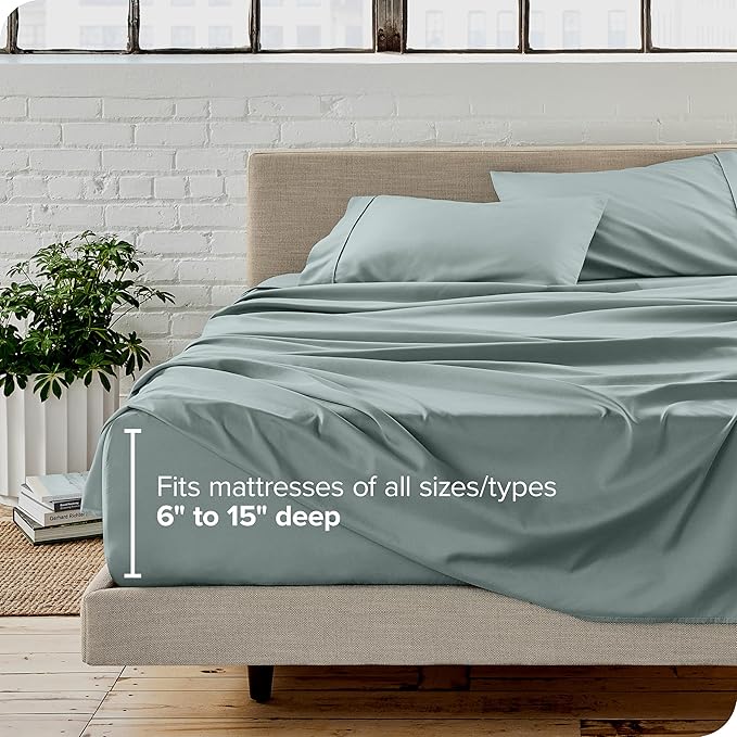 Bare Home Split Head Flex King Sheet Set - 1800 Ultra-Soft Microfiber Bed Sheets - Double Brushed - Deep Pockets - Easy Fit - 4 Piece Set - FlexTop Bedding Sheets (Split Head Flex King, Sea Spray)