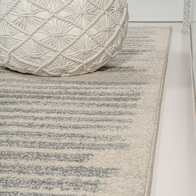 JONATHAN Y Khalil Modern Berber Stripe Cream/Gray Indoor Area Rug, 5x8, Contemporary, Bohemian, Easy-Cleaning for Living Room, Bedroom, Kitchen, Pet Friendly, Non-Shedding (MOH207C-5)