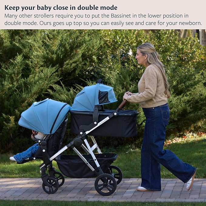 Mockingbird 2nd Seat Kit 3.0 - Compatible with Mockingbird Single-to-Double Strollers - Seat Expansion - Includes Expansion Adapters - Stone Blue