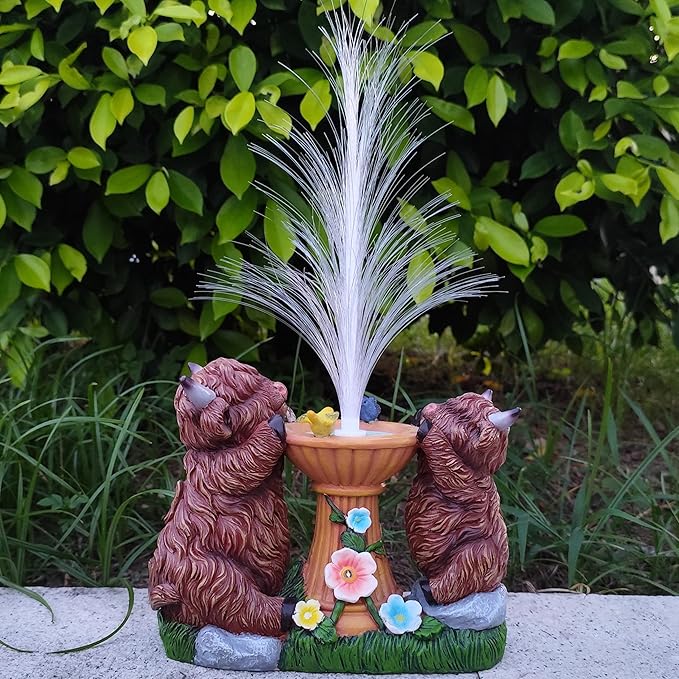 Solar Highland Cow Garden Decor -Resin Highland Cows Figurines Lights and Colour Changing Optical Fiber with Solar LED Lights,Outdoor Statues Decoration for Patio Yard Lawn