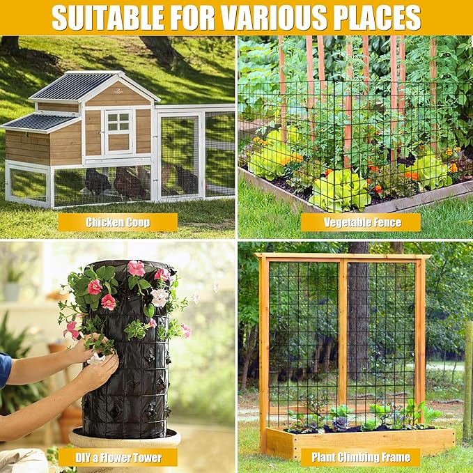 Black PVC Coated Welded Wire Fencing, 72in High x 50ft Long, 2 inch x 4 inch 14GA 2/3/4/5/6 Ft Tall Welded Wire Fence Rolls, Black Metal Garden Fence Wire Roll Garden Fencing for Yard