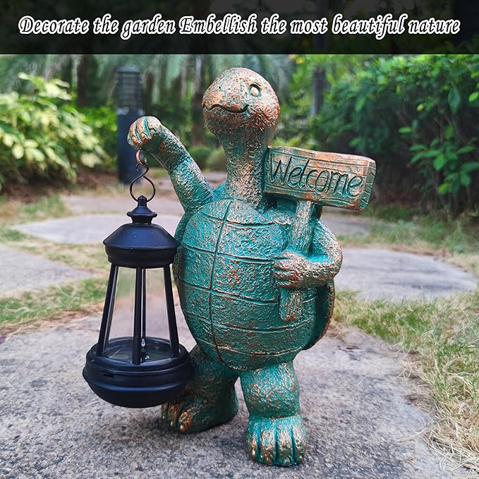 JOYBEE Garden Statues Turtle with Solar Lantern Outdoor Decor-Turtle Solar Figurines Lights Decorations for Patio Yard Lawn Ornaments-Gifts for Birthday Easter Housewarming