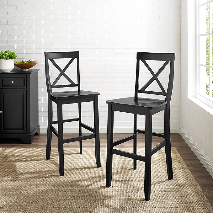 Crosley Furniture X-Back Wood Bar Stools Set of 2, Black, 30-inch