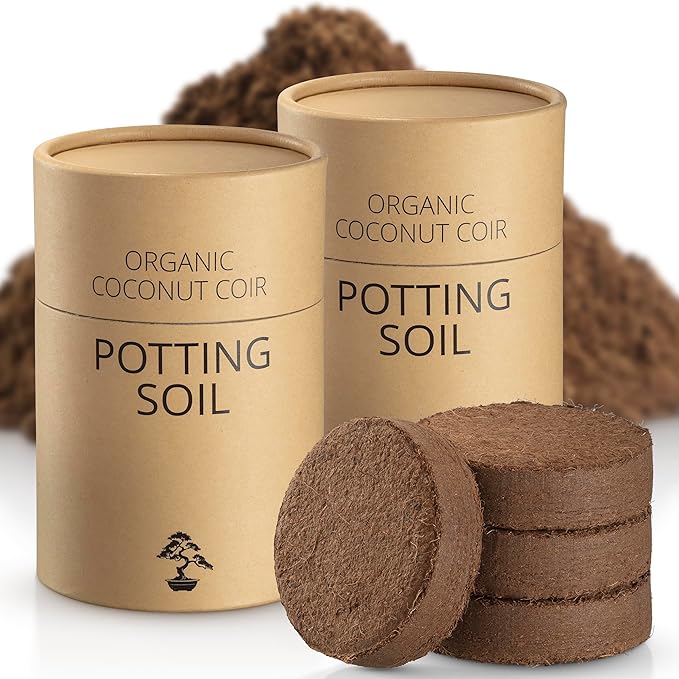 Coconut Coir Potting Soil for Indoor Plants - Expands to 5 Quart (11 lb) | Bonsai Soil Discs Perfect for General Houseplants, Herbs, and Bonsai Trees - Expands with Water