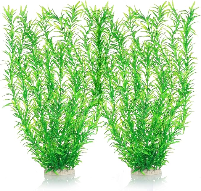 JIHAQUA Aquarium Decor Plastic Plants Extra Large 21 Inches Artificial Fish Tank Plants Tall Fish Tank Decorations (Green 2pcs)