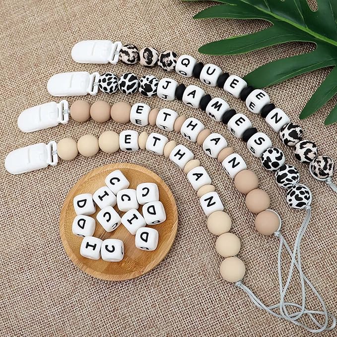Personalized Pacifier Clip with Name, Customizable Pacifier Clip (2 Pack) (Black+Marble)