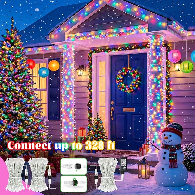 100FT 300 LED Outdoor String Lights, Connectable Christmas Lights Indoor Waterproof with 8 Modes, Plug in Twinkle Fairy Lights Clear Wire for Easter Bedroom Home Wedding Patio Decorations, Multicolor