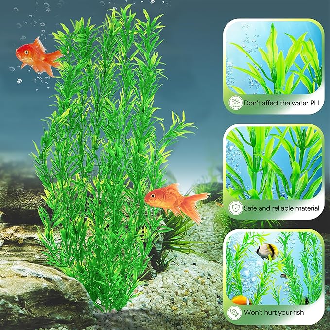 MyLifeUNIT Aquarium Plants, 21 Inches Tall Plastic Fish Tank Plants for Fish Tank Decorations and Aquarium Decor (Green)