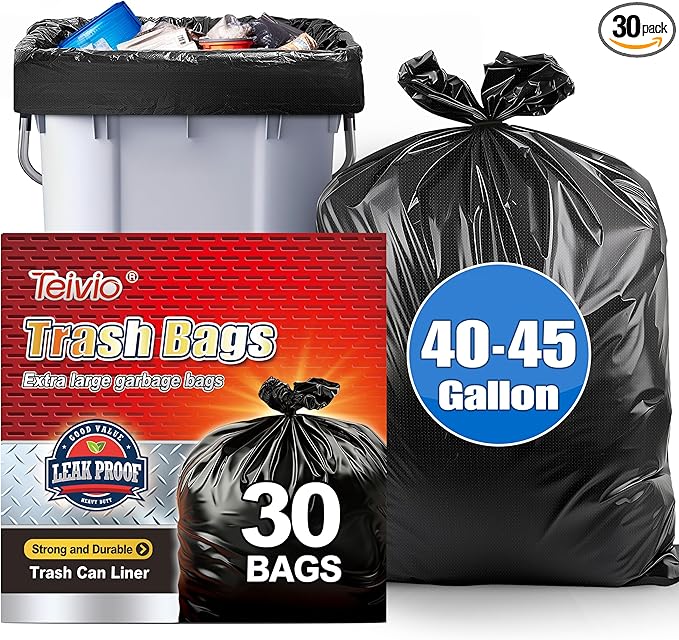 Teivio Trash Bags, 40-45 Gallon,