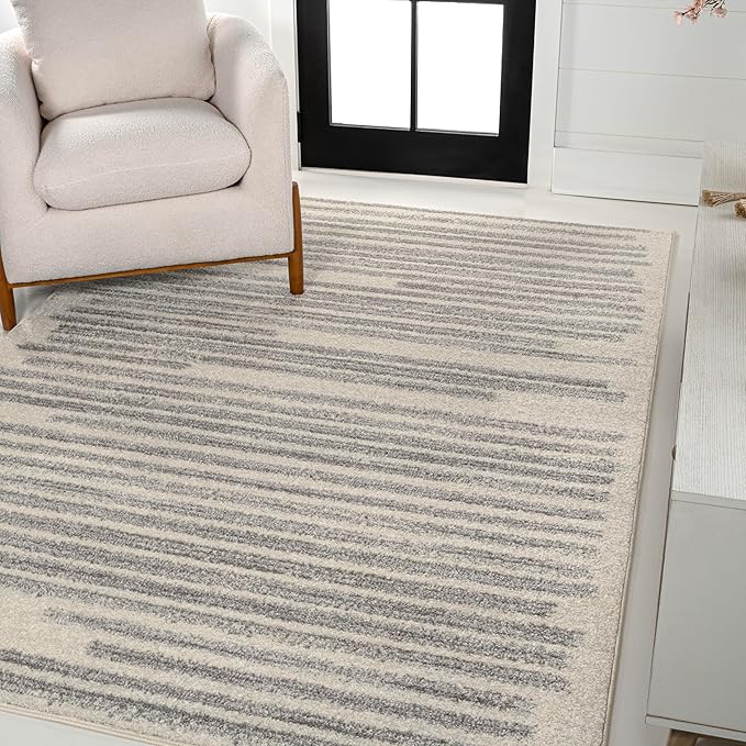 JONATHAN Y Khalil Modern Berber Stripe Cream/Gray Indoor Area Rug, 3x5, Contemporary, Bohemian, Easy-Cleaning for Living Room, Bedroom, Kitchen, Pet Friendly, Non-Shedding (MOH207C-3)