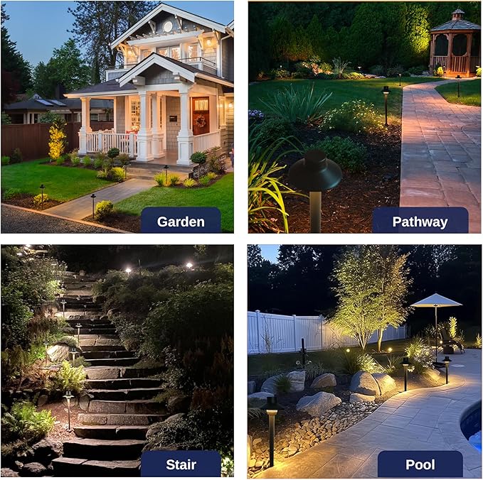 Gardenreet Low Voltage Pathway Lights Brass, LED Landscape Path Lights, Yard Lights Outdoor Waterproof IP65, 12V Wired Mini Shade Bronze for Garden Walkway with 3W 270LM 2700K G4 Bulb 4 Pack