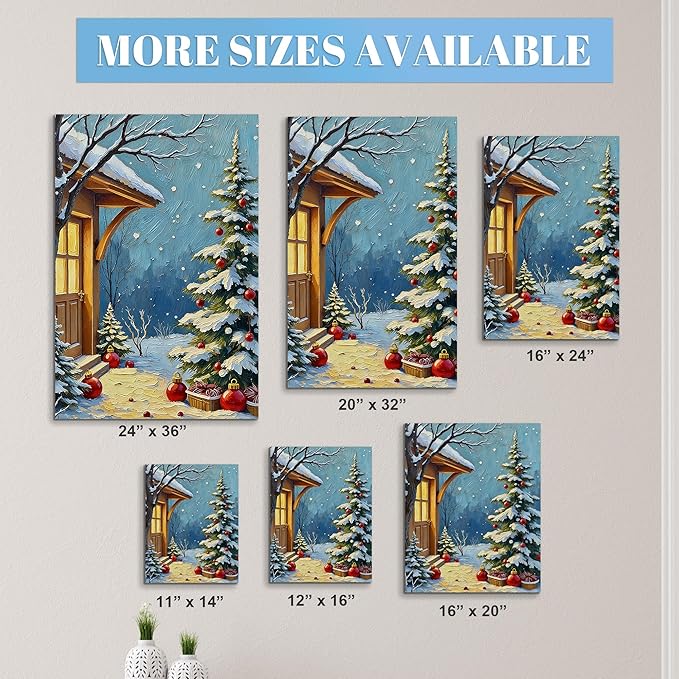 Framed Christmas Pictures Wall Decor,Vintage Pine Tree Prints,Winter Christmas Canvas Wall Art Decoration for Bedroom Bathroom Living Room Rustic Xmas Holiday Gifts (Christmas Tree 21, 11'' X 14'')