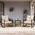 LAUSAINT HOME 3-Piece Rocking Bistro Set, Outdoor Patio Furniture with Thick Cushions and 2-Tier Coffee Table, Oversize Rattan Conversation Set for Garden, Balcony, Backyard (Beige)