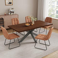 ZckyCine Expandable Dining Table Set for 6-8 People, Modern Rectangular Kitchen Table, 63"-79" Extendable, Walnut Finish, Metal Frame, 6 PU Leather Cushioned Chairs, Easy Assembly