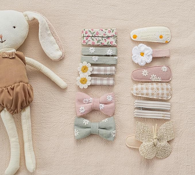 15 Pcs Hair Clips for Girls with Bows Butterfly Flower,2" Fully Lined Alligator Clips and Barrettes,Handmade Hair Accessories for Baby Toddler Young Kids School Age Girls Gifts