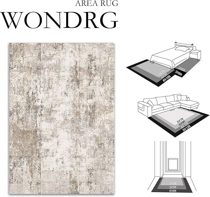 2x6 Washable Runner Rug Brown Grey Neutral Abstract Hallway Kitchen Living Room Bedroom Non Slip Throw Rug Soft Low Pile Indoor Carpet for Entrance Laundry Bathroom