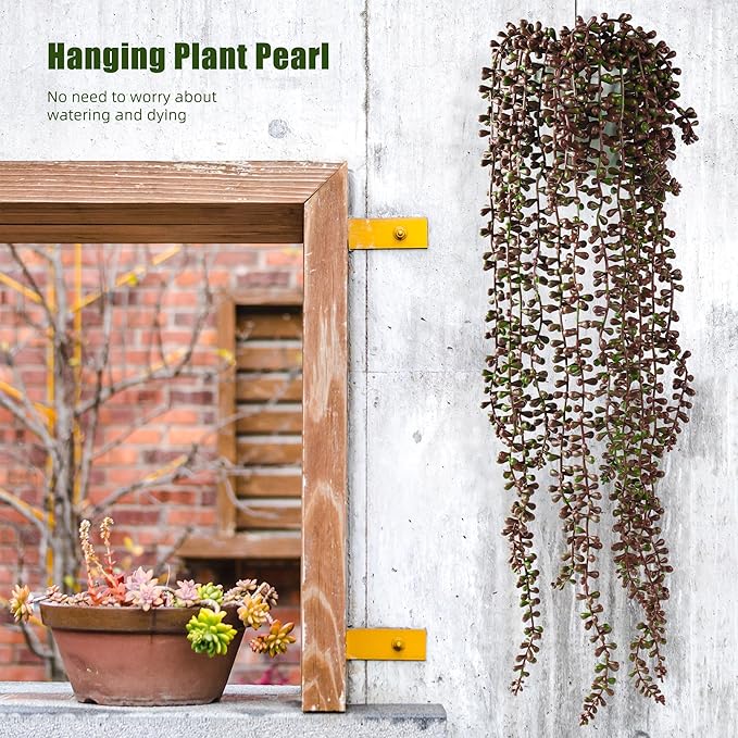 6PCS Orange Artificial Succulents Hanging Plants,27.5 Inch Fake String of Pearls Greenery Plants 5 Branches for Autumn Home Garden Office Party Balcony Wall Indoor Outdoor Fall Dec, Orange