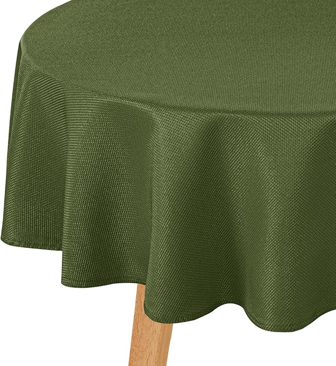Hiasan Round Textured Tablecloth 60 Inch - Waterproof Spillproof Antiwrinkle Jacquard Table Cloth, Decorative Polyester Table Cover for Kitchen, Outdoor Picnic, Holiday and Parties, Olive Green