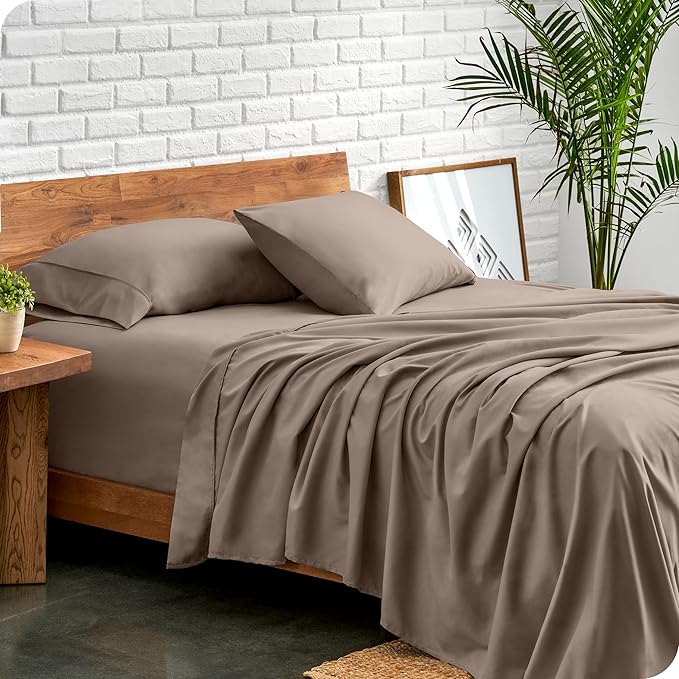 Bare Home Short Queen Sheet Set - 1800 Ultra-Soft Microfiber - Double Brushed - Deep Pockets - Easy Fit - 4 Piece Set - Bed Sheets (Short Queen, Taupe)