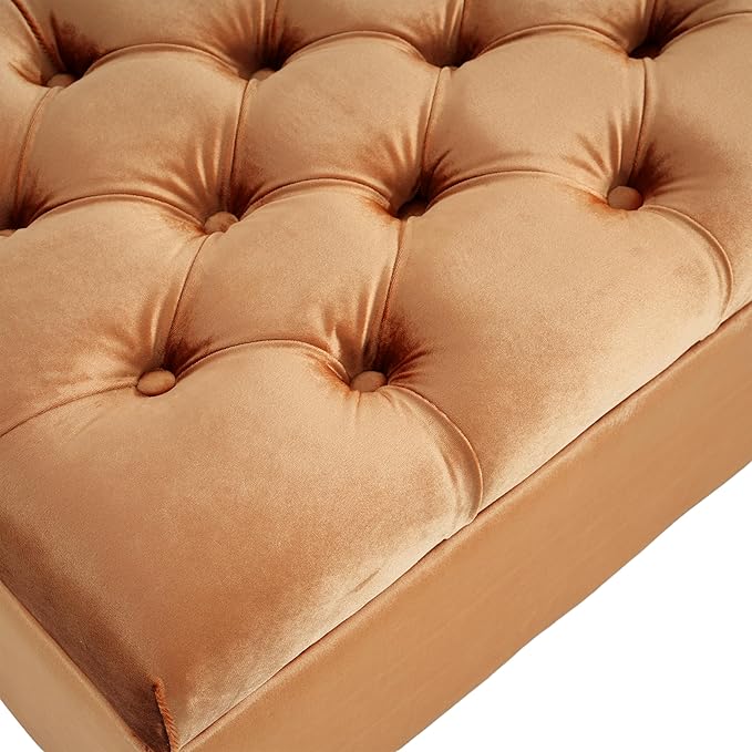 Christopher Knight Home Gloust Velvet Storage Ottoman, Upholstered Rectangular Storage Bench, Living Room Seating, Tufted BottonFoot Rest Stool for Home Office, Entryway and Bedroom, Orange