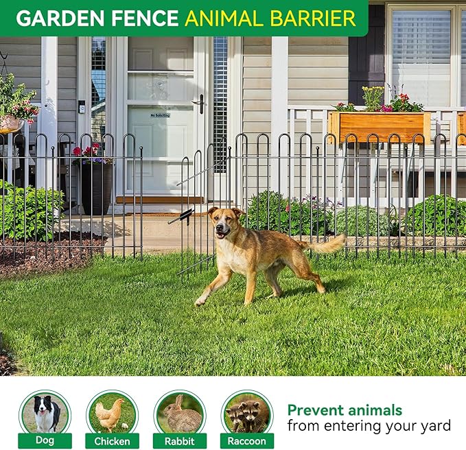 Metal Decorative Garden Fence, 32" High x 26" Wide (9 Panels + 1 Gate) Total Length 21.6 ft, No Dig Dog Fence Outdoor for Yard, Rustproof Animal Barrier Fencing, Garden Edging Border for Yard