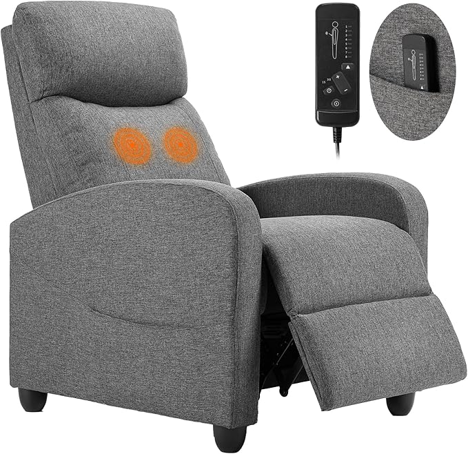 Sweetcrispy Massage Recliner Chair for Adults, Adjustable Home Theater Seating with Lumbar Support for Living Room, Modern Fabric Reclining, Cool Gray
