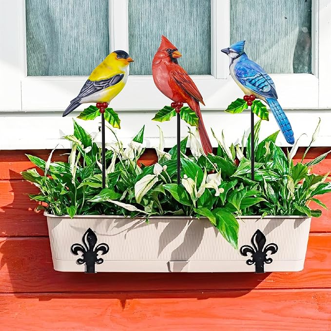 3 Pack Birds Metal Decorative Garden Stakes - 20 Inch Shaker Patio Decor Art and Rust Resistant Metal Garden Decor for Indoor and Outdoor Decor - Perfect for Patio and Lawn Ornaments