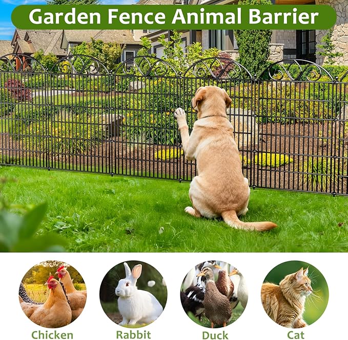 10 Panels No Dig Tall Garden Fence Panel – 44" H X 23.6' L Rustproof Metal Dog Fence Outdoor for Yard, Decorative Animal Barrier Fence for Pet, Garden Border, Patio, Flower Beds| Temporary Fencing