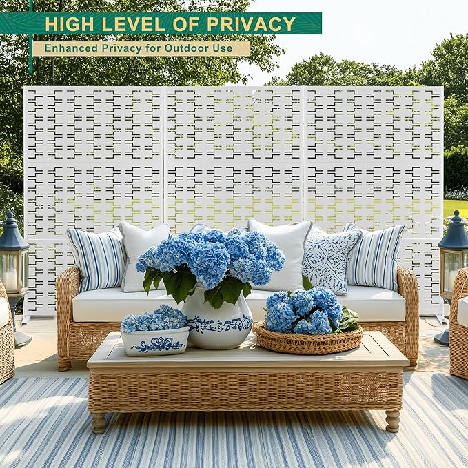 72" H×47" W Metal Privacy Screen Outdoor Privacy Screen Freestanding, Outdoor Privacy Screens and Panels for Patio Lawn Deck(Consists of 3 Panels)