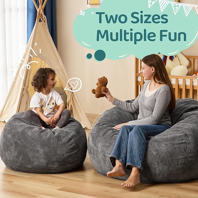 Bean Bag Chairs Teardrop Bean Bag Chair Beanbag Chair with Memory Foam Filled Machine Washable Cover for Living Room, Bedroom (Small,Grey)